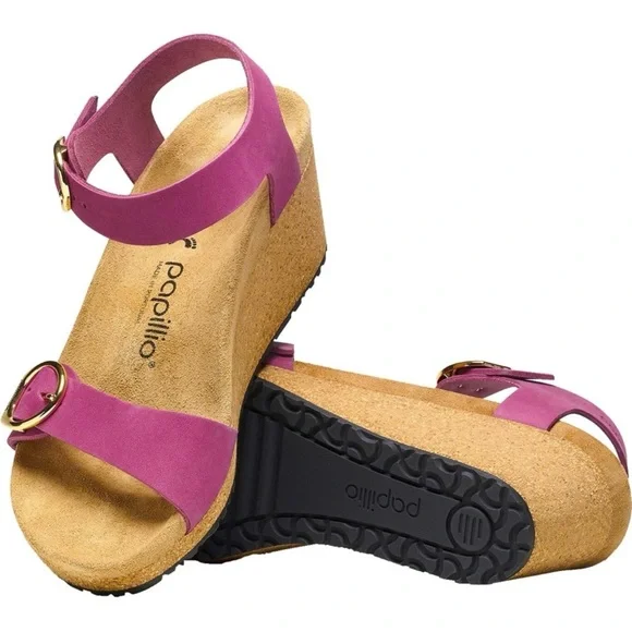 New Without Box Papillio Leather Size 38 Women's Pink wedge Sandals - Picture 5 of 7